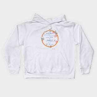 Inspirational quote from a Victorian philosopher on freedom and fish. Blue and orange design. Kids Hoodie